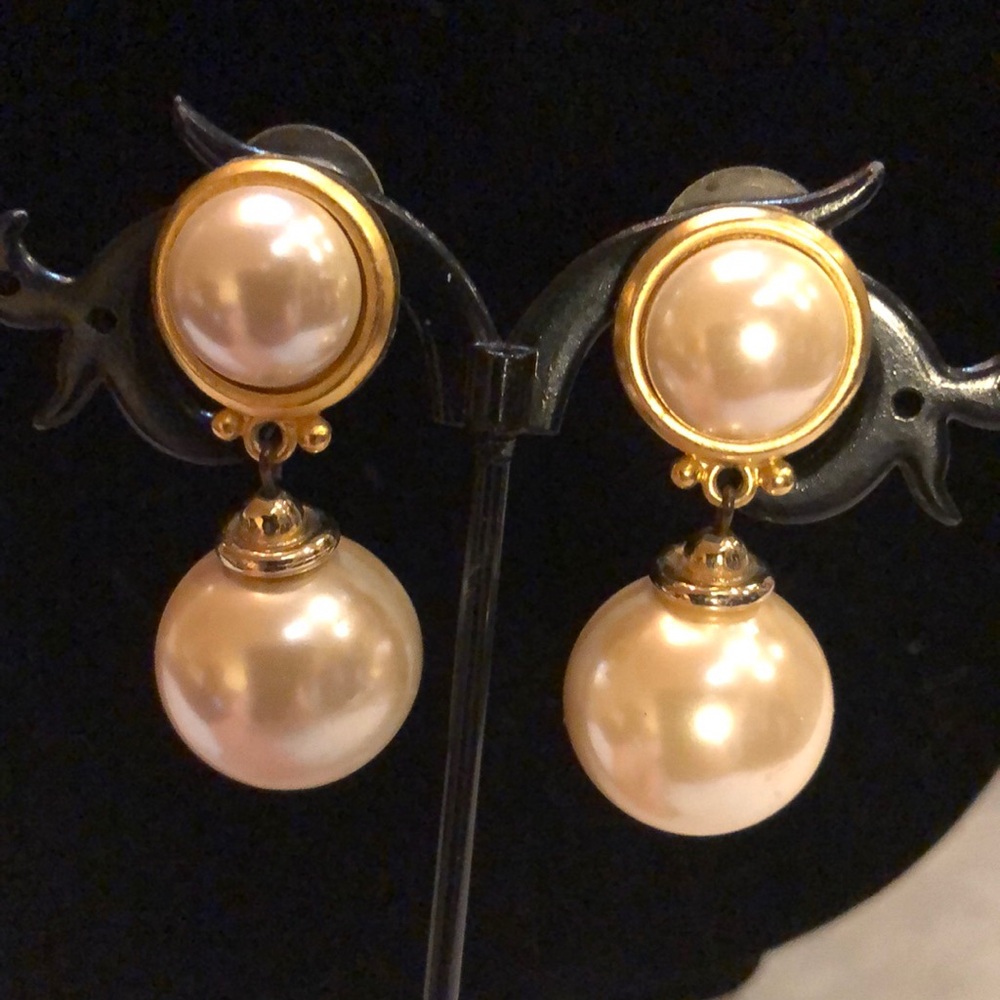 Agatha Classic double pearl pierced stud back gold-tone earrings